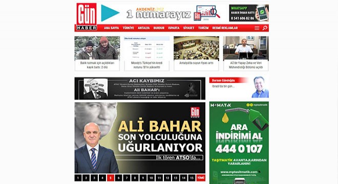 Antalya Ticaret ve Sanayi Odası'nın (ATSO) Başkan Ali Bahar ile ilgili taziye banneri