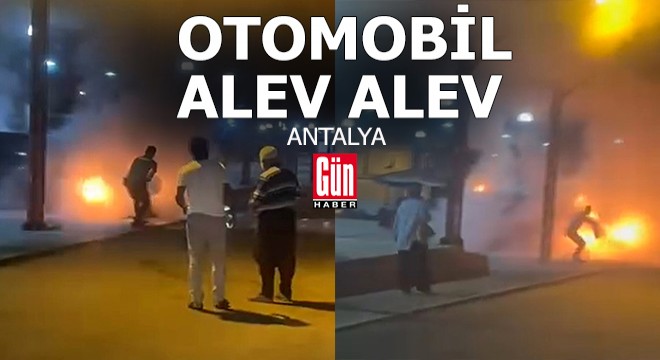 Antalya'da yanan otomobile bekçi müdahale etti