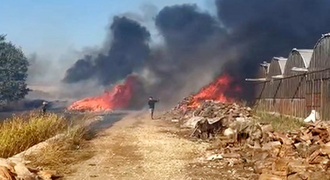 Serik'te çöpteki yangın seralara sıçradı